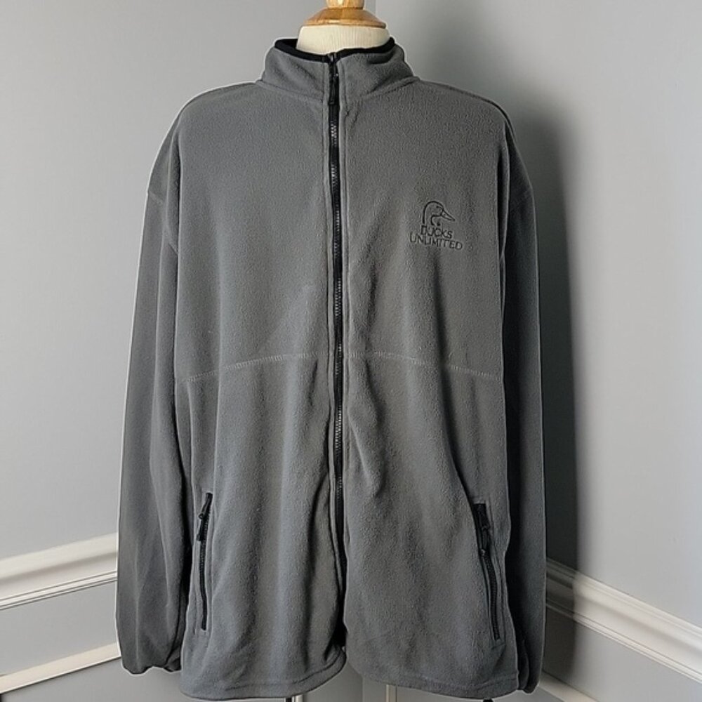 DUCKS UNLIMITED Gray Full Zip Mock Neck Fleece Lightweight Activewear Jacket XXL